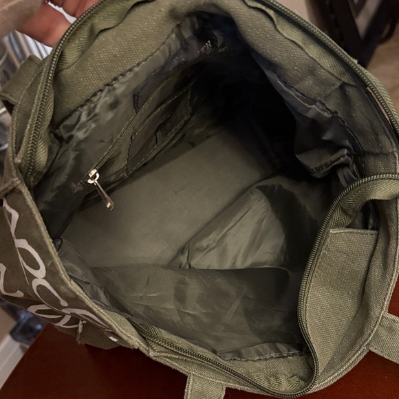 Robin Ruth Barcelona Tote Bag Small Canvas Zipper Closure Olive Green - Picture 12 of 13